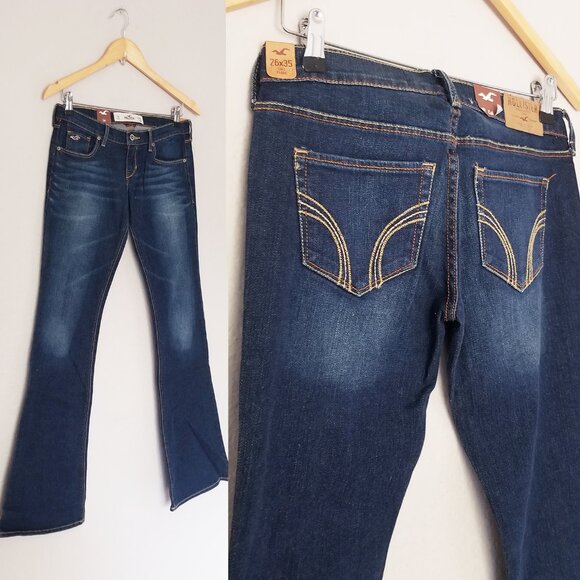 NEW Hollister Cali Flared SoCal Stretch Row Rise Denim Jean Blue 26x35 $50 Y2K - Picture 2 of 16